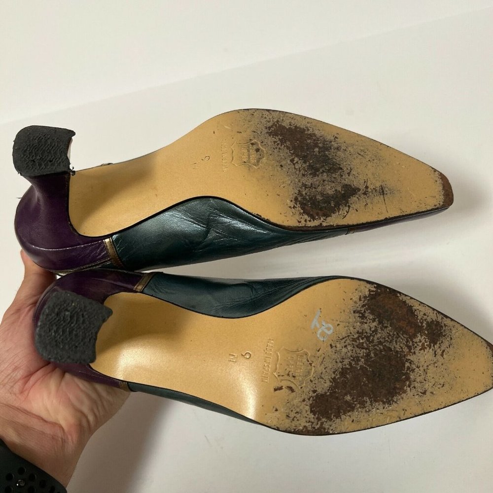 Vintage Margaret Jerrold Colorblock Pumps Heels Shoes Leather Spain Size 9 M - Picture 8 of 9